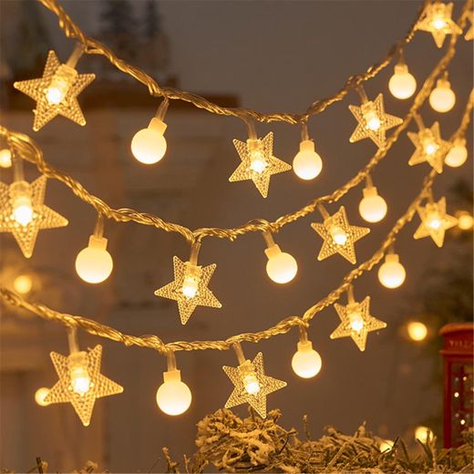 Generic Guirlande lumineuse USB – 10 m, 80 LED, éclairage fixe – Guirlande décorative avec mini-boules et étoiles - image 4