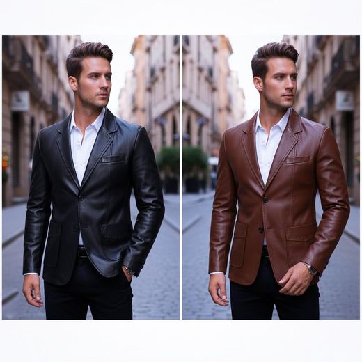 Generic Pack de 2 Veste de luxe en Cuire PU haute qualité - toutes saisons - Ensemble 2 Vestes Blazers Homme Design Italien - Cuir Souple Haute Qualité - Noir et Marron
