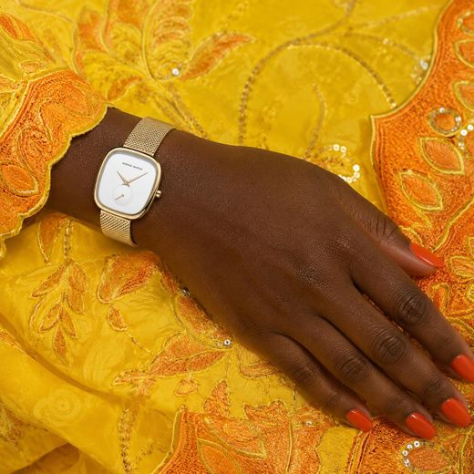 Hannah Martin Montre Femme Ovale - Acier Dorée - Cadran blanc - Bracelet Lisse - image 2