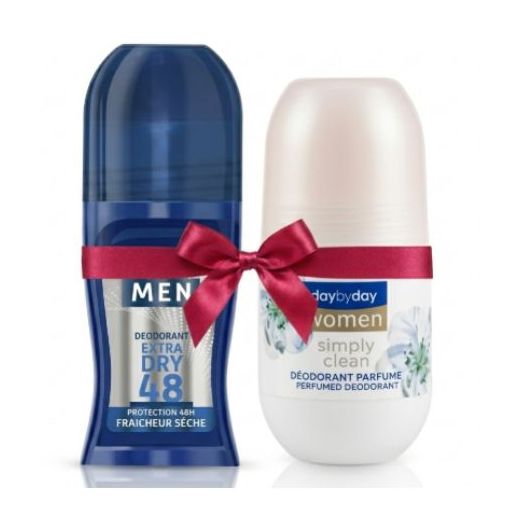 Day By Day DUO Deodorant Bille Homme et Femme -  48H - Extra dry & simply clean - 50 Ml Bleu