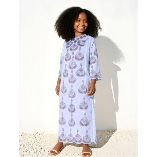 Fasfion Robe Fille Ornée de Strass pour Âges 3-14 Blanc