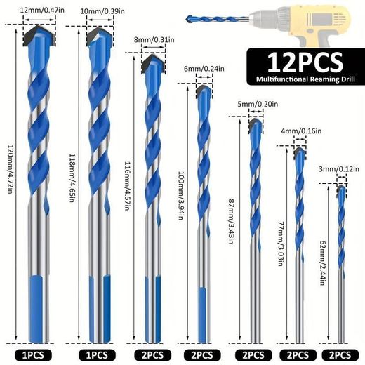 Generic 12 pièces foret King, foret pour perçage de carreaux/verre et béton, foret à maçonnerie en alliage - image 4