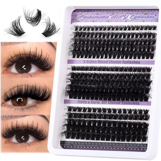 Generic Kit d'extensions de faux cils naturels épais en forme de D - Extensions segmentées à faire soi-même, bouquet unique de cils fournis et bouclés - image 3