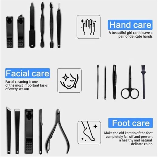 Generic Kit Pédicure/Manicure professionnel 16 en 1 en acier inoxydable - outils utilitaires - Bleu - image 2