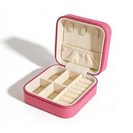 Fashion Boîte à bijoux de voyage portable - Petit coffret à bijoux en cuir PU avec fermeture éclair pour bagues, boucles d'oreilles, colliers - Rouge - image 2