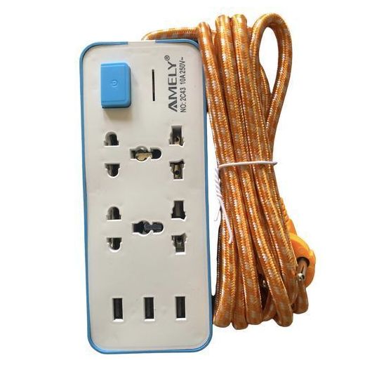 Amely Rallonge Multiprises avec 3 ports USB et 4 ports standards de 2,5 mètres
