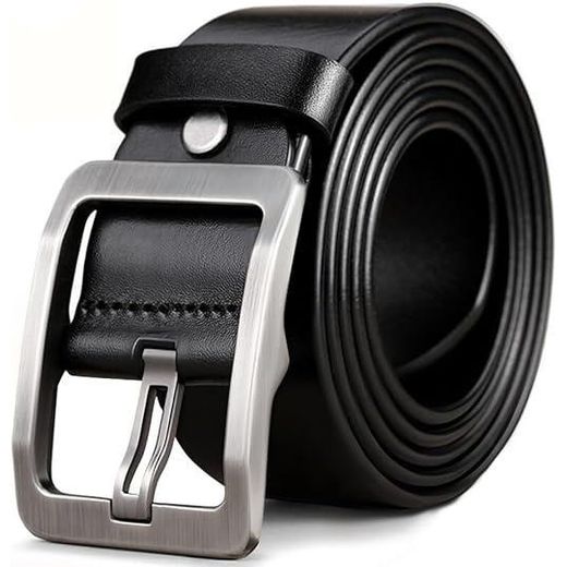 Fashion Ceinture en cuir pour homme avec boucle solide - Noir/Argent