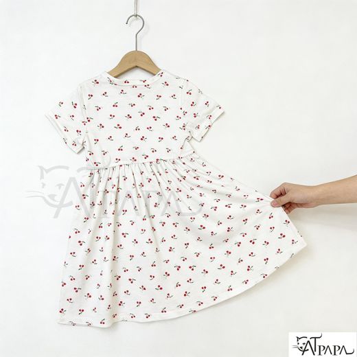 Catpapa 4-7 ans, robe à imprimé cerise de couleur unie pour les fêtes et les activités de plein air, confortable et fraîche, facile à nettoyer.