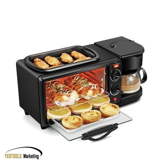 Generic Machine à Petit-Déjeuner Electrique 3 EN 1: Machine à café 4 Tasses 1L, Pizza, Œuf au four, Omelette, Poêle, Grille-pain - image 2