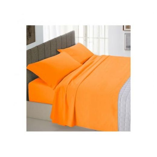 Drap Lit double et 2 taies d'oreiller orange en coton