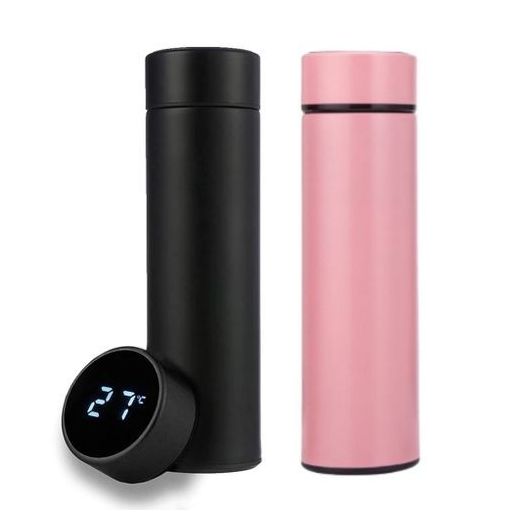 Lot de 2 Thermos-Mug Isotherme -Acier Inoxydable - Boisson chaude et froide - 500ml - Rose et Noir