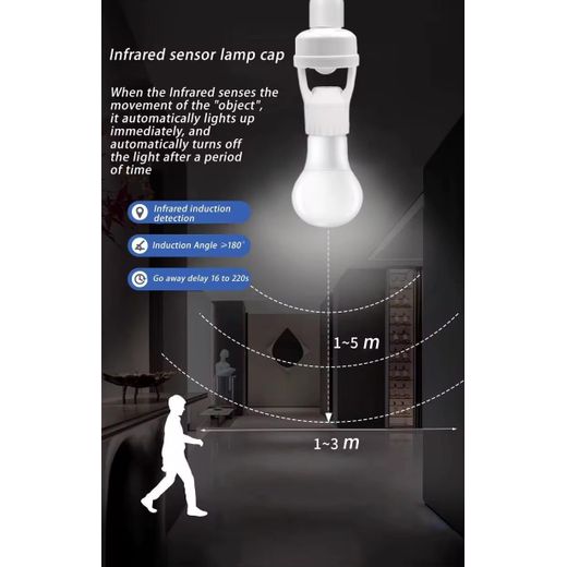 Generic Support de lamp à capteur de mouvement intelligent , douille d’ampoule E27 avec angle de détection de 360 degrés - image 2
