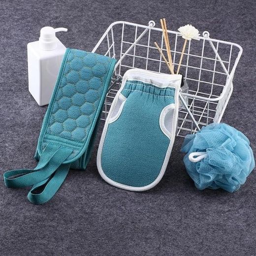 Generic Ensemble kit de bain 3 piéces Gant Loofah Exfoliantes et bande - vert - image 2