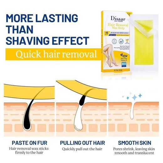 Disaar 20 Bandes de cire à double face à l'aloe vera et au vitamin E pour l'épilation du visage, la lèvre supérieure, les jambes, le bikini, les sourcils, le menton, les Plesuxfy - image 4