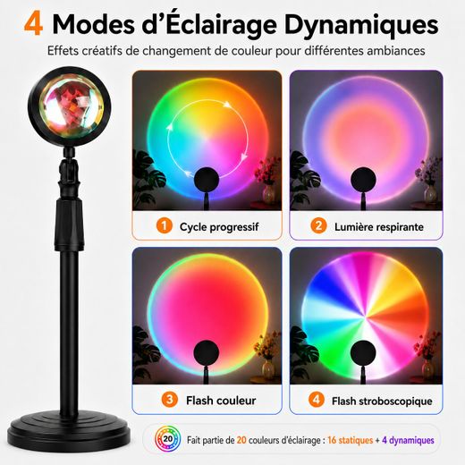 Mythco Lampe/Projecteur Coucher De Soleil 20 Couleurs Avec Télécommande Alimentée Par USB - image 4