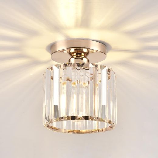 Generic Petite lampe de plafond en cristal, lampe de plafond semi-encastrée, lustre doré - image 2
