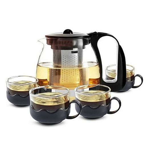 White Label Ensemble Théière + Tasse en Verre - Recouvert de Plastique