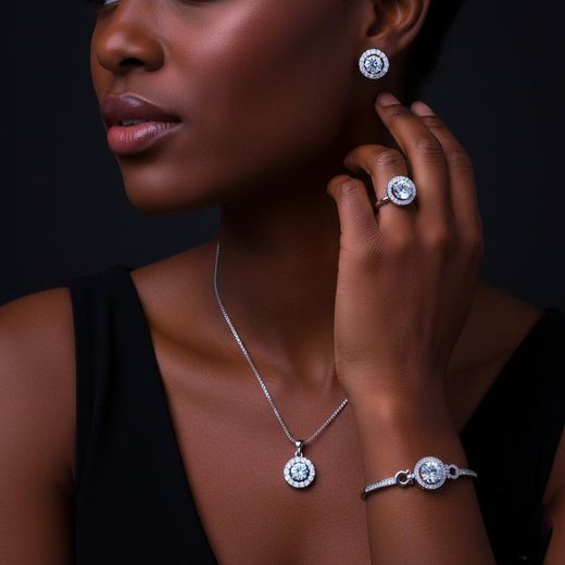 Generic Parure de Bijoux Luxe 4-en-1 - Collier, Boucles, Bague & Bracelet - Argent Scintillant - image 2
