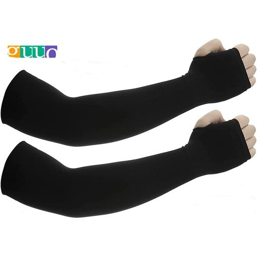 Generic 2 pièces GUUO Manches de protection solaire avec trous pour les pouces pour hommes et garçons, couvre-bras de compression et refroidissement UV, manche pour sports de plein air -NOIR