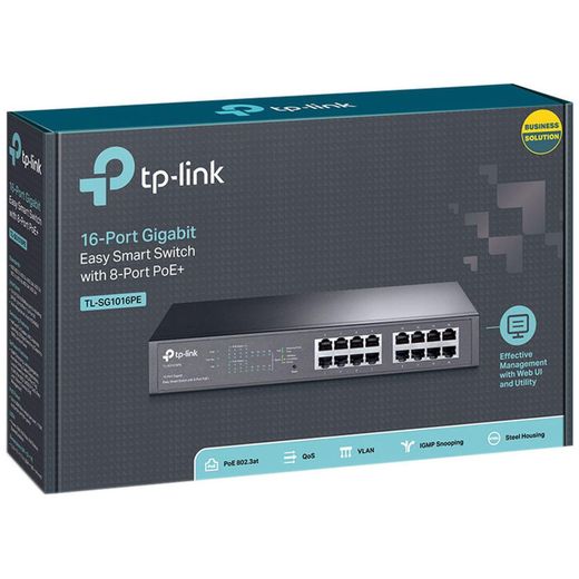 TP-Link Commutateur PoE intelligent Gigabit 16 ports avec 8 ports PoE+ - 16 ports