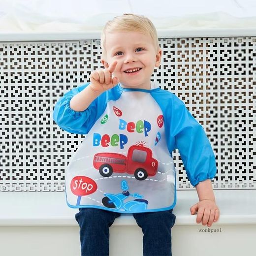Generic Bavoir imperméable EVA anti-salissures pour bébé de 0 à 3 ans avec manches longues et enduit souple, motif dessin animé mignon