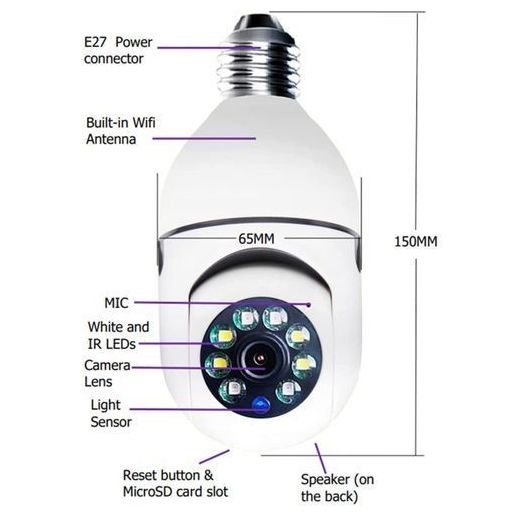 Generic Caméra de sécurité PTZ sans Fil 1080p avec connecteur de bulbe E27 App JxL PRO - image 4