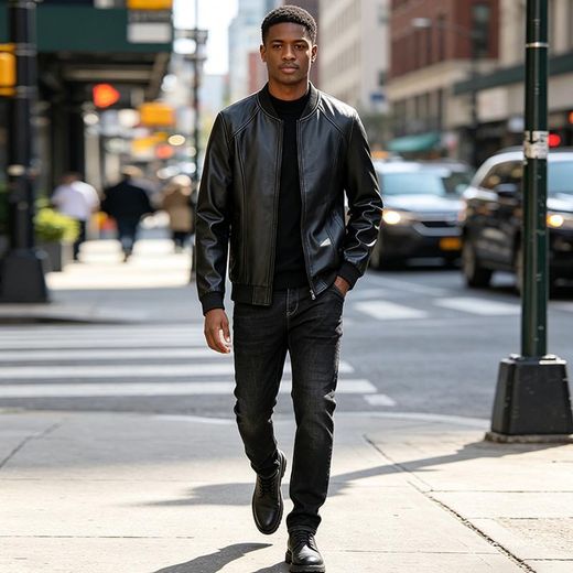 SHJO Veste Homme Cintrée Simili Cuir Coupe-vent Imperméable Blouson Motard Tendance Élégant Manteau Mode Noir - image 4