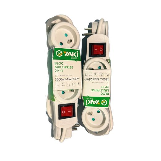 YAKI Rallonge Electrique - 2 pièces - 3 trous - 1,5 mètres - Garantie 24