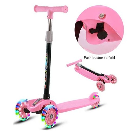 White Label Trottinette pour enfants, 2 roues, pliable, pour filles et garçons, 3 hauteurs réglables, roues lumineuses , avec béquille - image 2