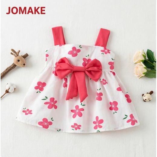 JOMAKE Robe imprimée à petites fleurs rouges pour fille de 6M-6 ans, robe dos nu