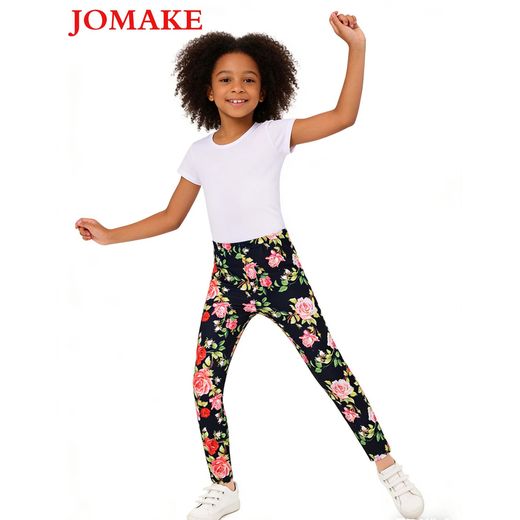 JOMAKE 2-9Y Leggings pour enfants, respirant, base noire avec grand motif floral - image 2