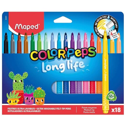 Maped Pochette de 18 Feutres de Coloriage Color'Peps Long Life - Pointe Moyenne Ultra Lavables - image 2