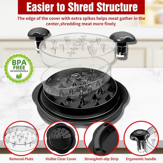 Generic Outil déchiqueteur de poulet noir - Effilochage de viande sans effort pour tacos, sandwiches, salades, et plus, comprend une brosse de nettoyage et une fourchette, durable, facile à utiliser, essentiel de cuisine sans désordre - image 3