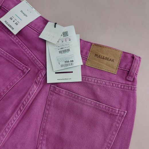 Pull And Bear Jean droit taille haute femme – Fuchsia tendance avec genoux déchirés - image 3