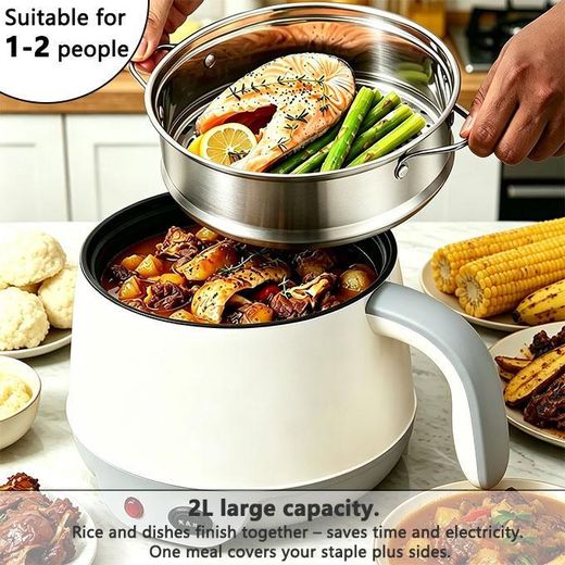 Generic Casserole électrique 2L, double couche, multi-usages œufs vapeur, nouilles, riz, soupe. - image 2