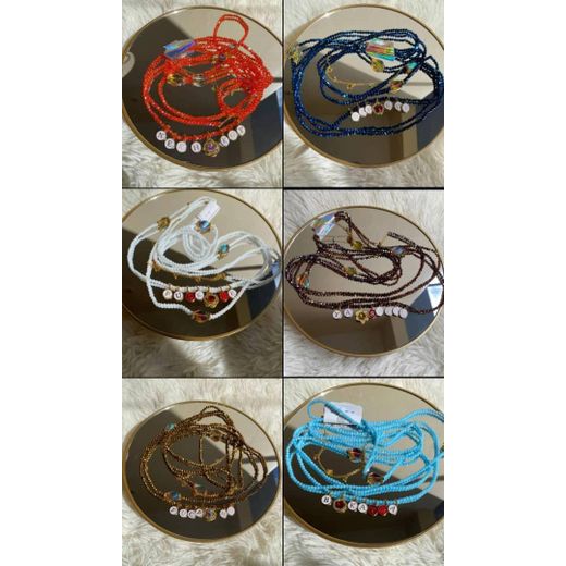 Generic Lot de 3  Cristal Lumineuses pour Femme (Baya / Djal Djal / Bine Bine) – Chaîne de Taille Élastique avec Pendentifs Lettres et Breloques Dorées, Bijou Corporel Africain Traditionnel & Séduction - image 2