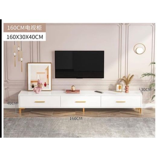  Meuble TV en bois massif avec porte et 2 tiroirs - blanc