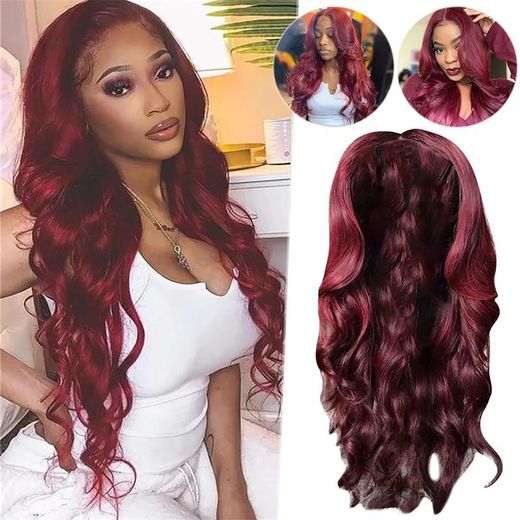 Generic Perruque Synthétique Bordeaux Pour Femme, Perruque Longue Ondulée Bordeaux