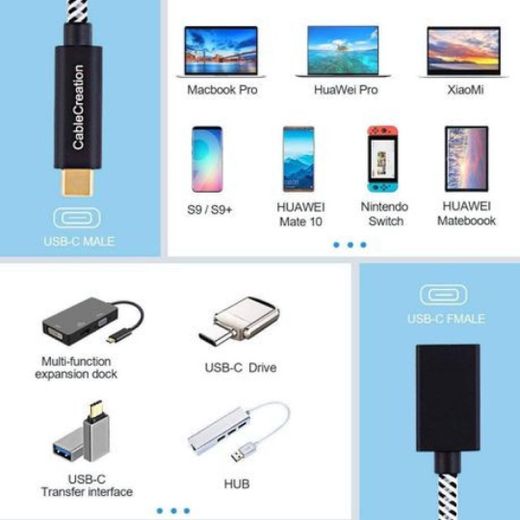 LASA Rallonge USB-C mâle vers femelle - 1 m, Noire - image 3