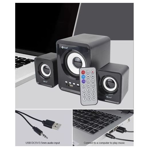 White Home Cinéma Mini - 2.1 avec Bluetooth port USB carte SD FM - Noir - image 3