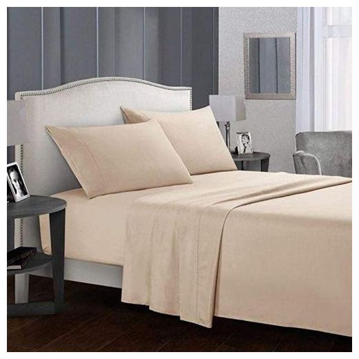 Drap coton et 2 taies d'oreillers couleur beige unique- Lit double