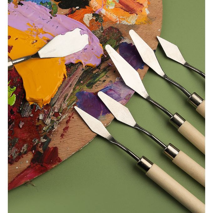 7 pièces Peinture Couteau Set Spatule Palette Couteau Acier inoxydable  Peinture Mélange Grattoir Peinture à l'huile Accessoires avec poignée en  bois Pour l'art et la peinture