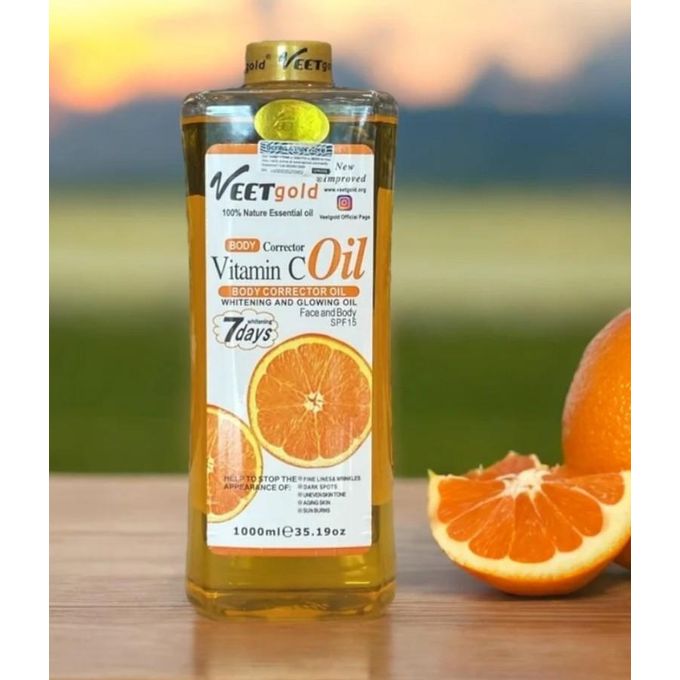 Huile éclaircissante Veetgold – À La Vitamine C, Jojoba, Collagène – 1 Litre, Pour Le Corps Et Le Visage, Neuve