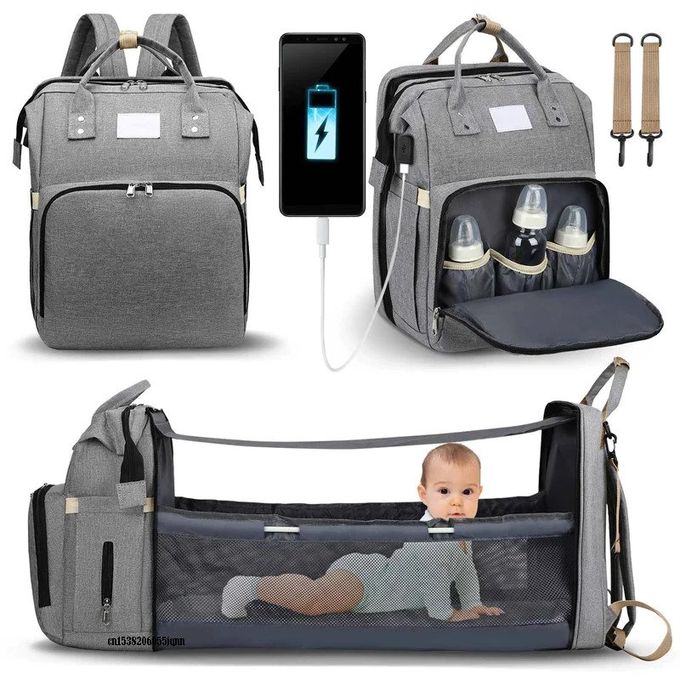 Generic Sac à couches pliable 3-en-1 Sac mère et bébé avec chargement USB -  Gris - Prix pas cher