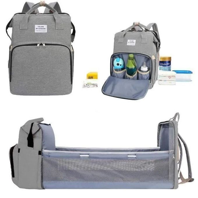 Generic Sac à couches pliable 3-en-1 Sac mère et bébé avec chargement USB -  Gris - Prix pas cher