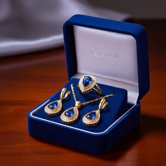 Coffret Bijoux Femme 4 Pièces : Collier, Bracelet, Boucles D'oreille Cristaux Bleu Strass