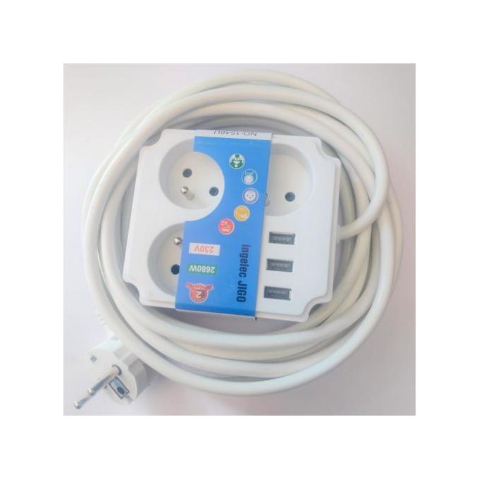 Ingelec Rallonge // Bloc 3 // Multiprise électrique (3 prises+T) avec  interrupteur à prix pas cher