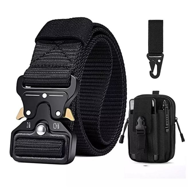 Generic Ceinture Tactique Militaire Réglable Nylon + Mini Sac + crochet -  Noir - Prix pas cher