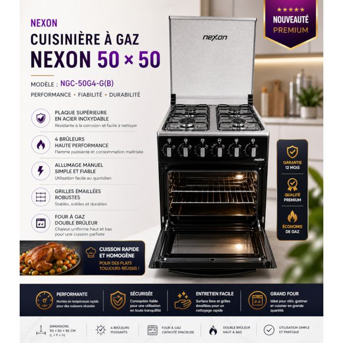 Nexon CUISINIERE 4 FEUX 50X50 NGC-50G4-G(B) FULL OPTION INOX - Image 1