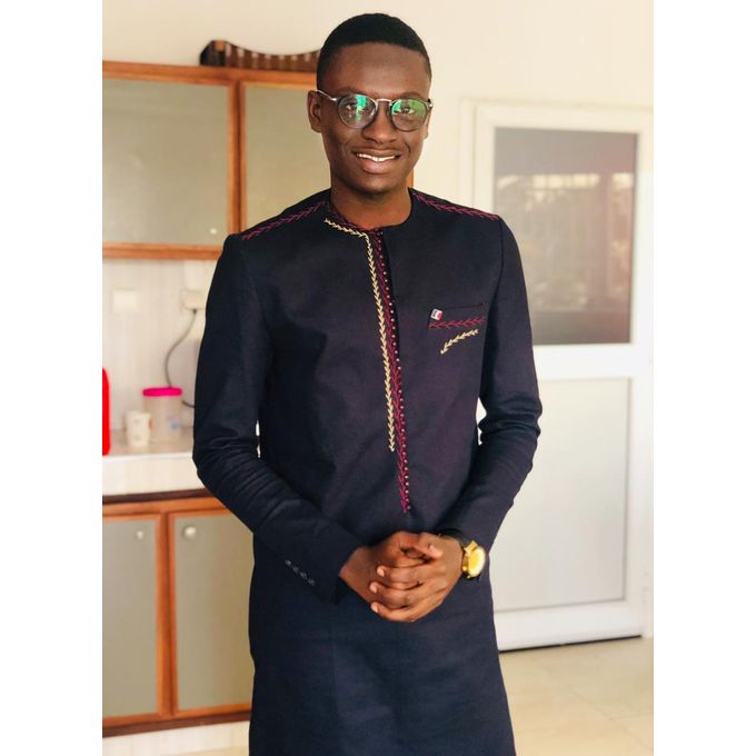 Ensemble Costume Africain Homme Lin Fil à Fil Noir